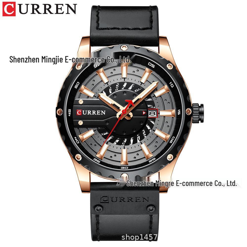 CURREN 8374 Men s Waterproof Leather Strap Quartz Watch with Calendar