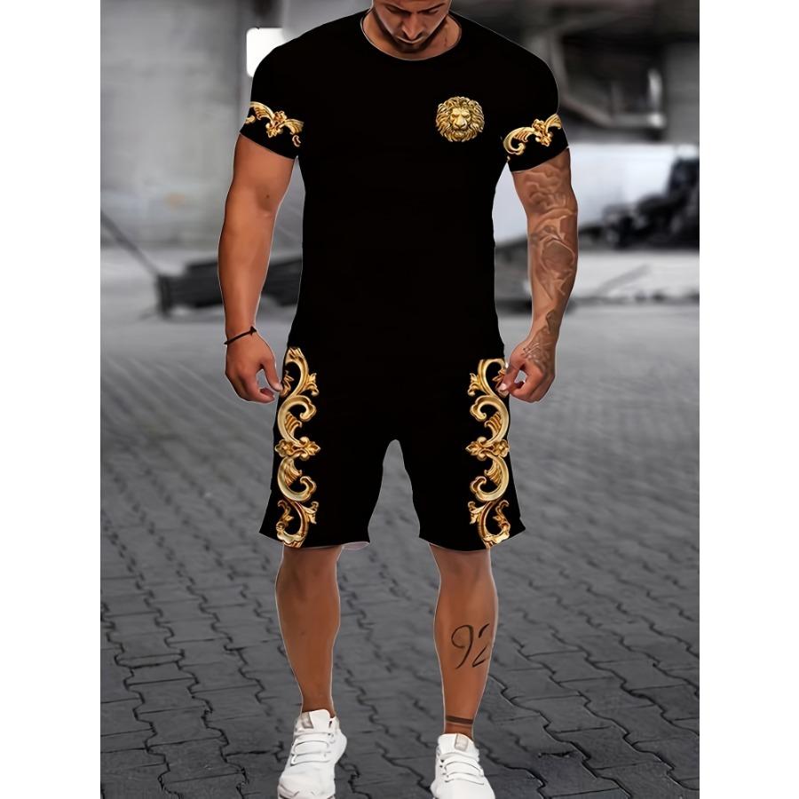 2-teiliges Set mit Kurzarm-Shorts für Herren mit Vintage-Print für den Sommer, lässiges Herren-T-Shirt für den Alltag, Outdoor-Sport, Strandshorts für Herren