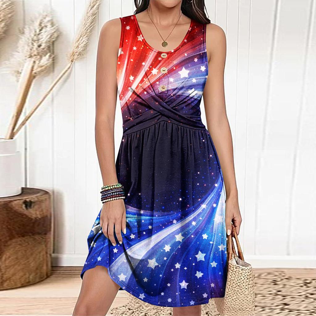 Women's Casual Fashion Dress Round Neck Sleeveless Fitted Dress