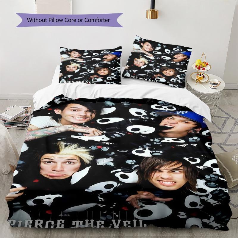 Pierce The Veil Rock Band Skull Print 3 Pieces Duvet Cover Set Music Fan Bedding Set Bedroom Home Decor Without Pillow Core Comforter