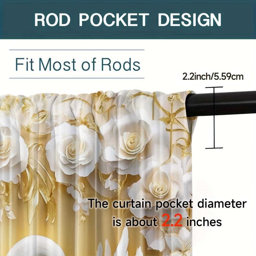 2pcs Elegant White Floral & Swan Curtains with Gold Accents – Rod Pocket Sheer for Living Room  Bedroom & Study   All-Season Decor