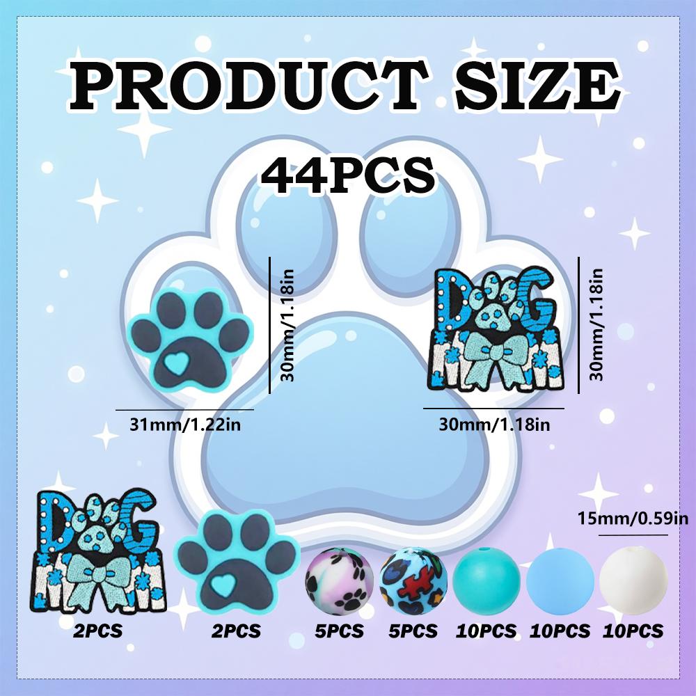 

44PCS dog paw footprint silicone bead set, perfect for DIY handmade crafts such as keychains, necklaces, bracelets, etc