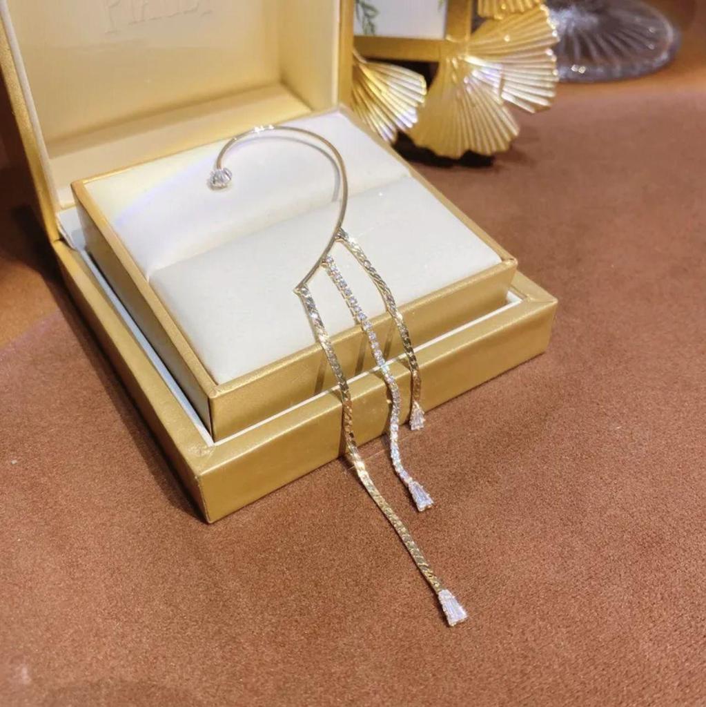 Elegant High-Class Retro Zirconia Tassel Ear Cuff, Non-Pierced, Unique Personality Design
