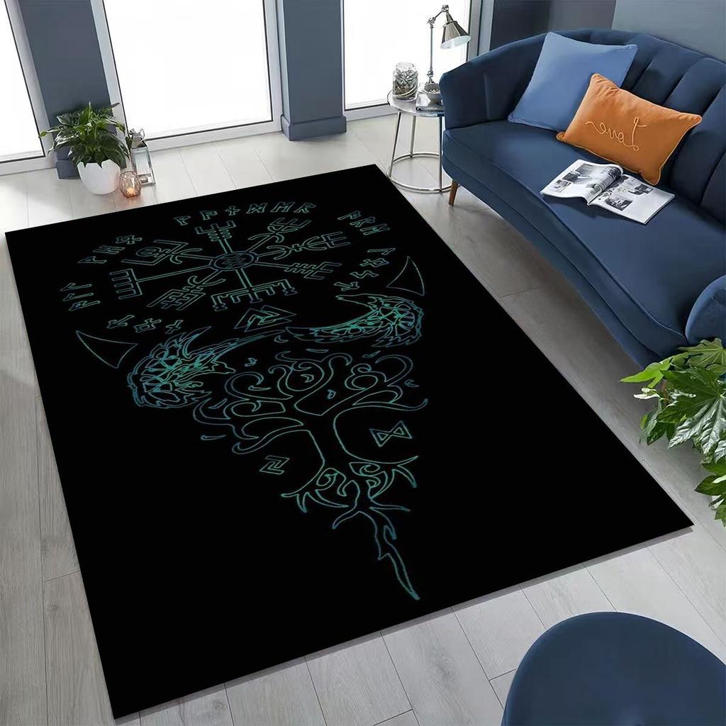 Nordic Viking Warrior Symbol Valhalla Valknut Rune Moto Rug for Bedroom Living Room Sofa Home Doormat Decor,Non-slip Floor Mat