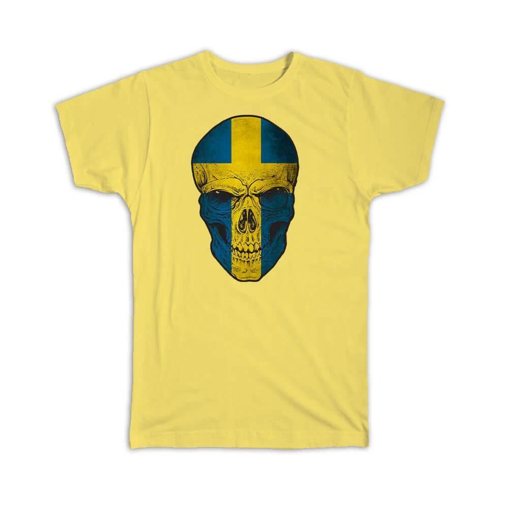 Gift T-Shirt : Sweden Flag Skull Swedish National Colors 3XL