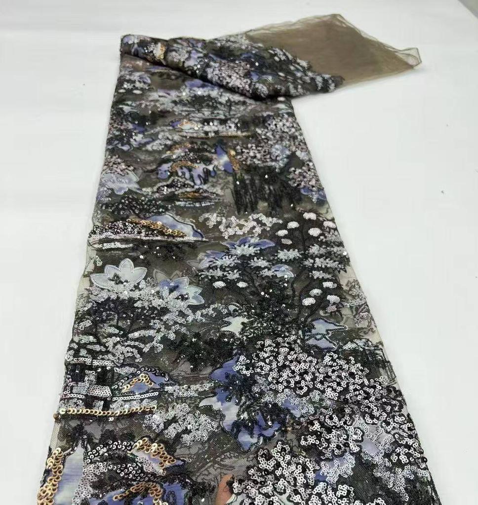 Factory Direct  Landscape Tree Embroidered Fabric Dress Lace Full Width Lace Fabric