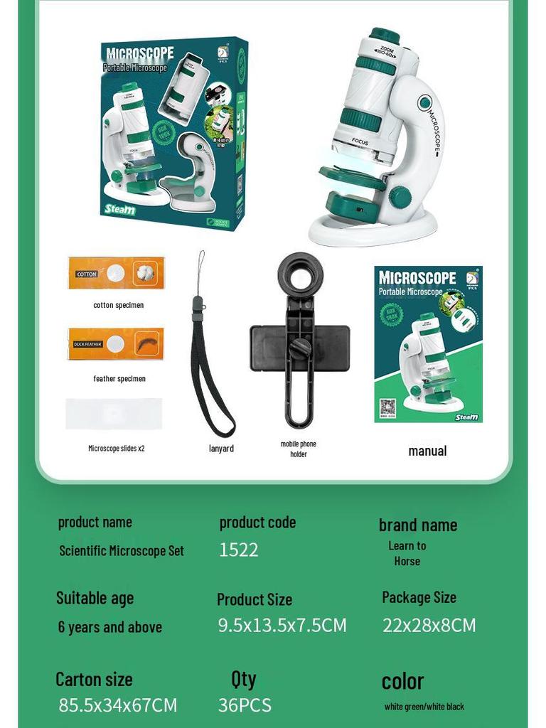 Portable Children's Microscope Science Experiment Set - Educational Toy for Primary & Middle School Students, Boys & Girls