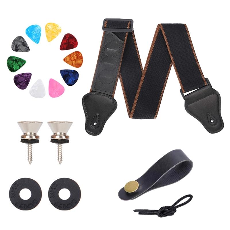 Comfortable Cotton Guitar Strap with Picks and Secure Strap Buttons Adjustable Length Strap Suitable for Electric Guitar чёрный