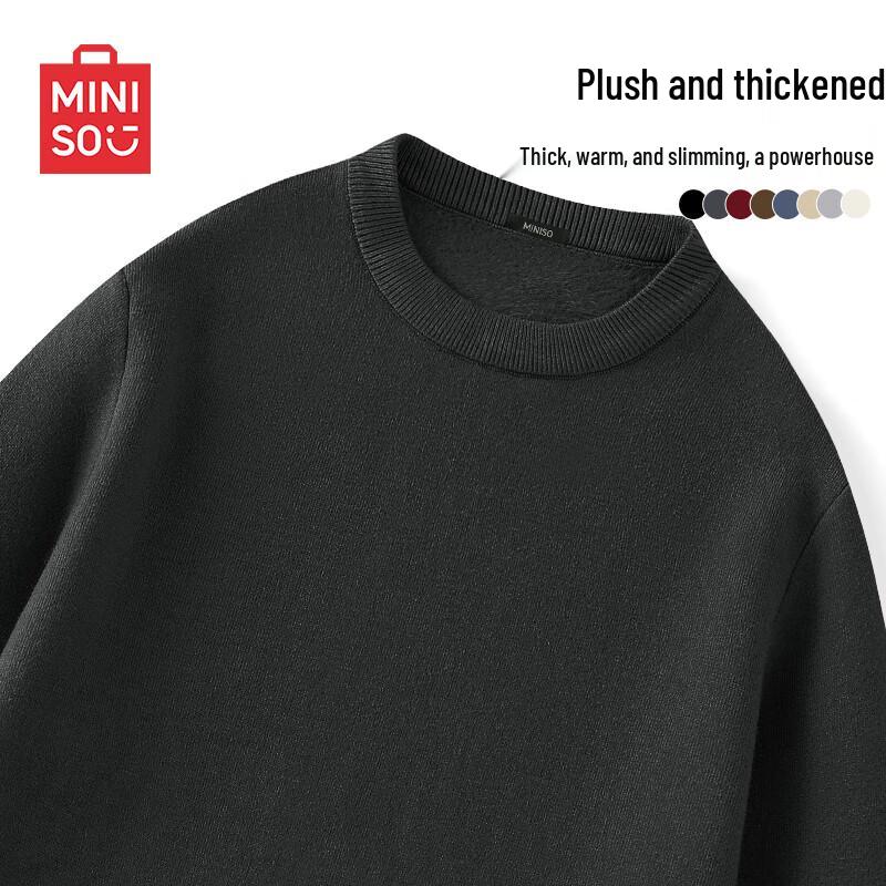 MINISO Men's 2024 Winter Fleece-Lined Round Neck Sweater