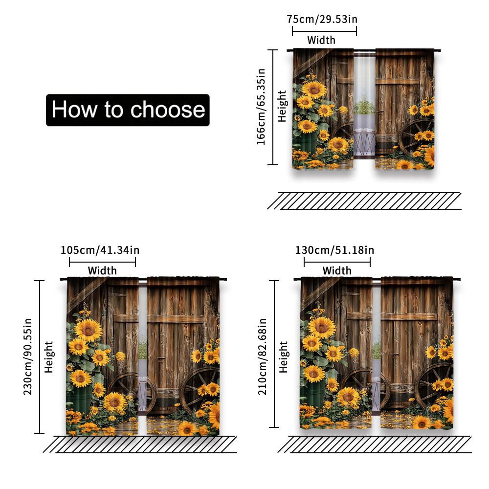 Set aus 2 Vintage-Sonnenblumenmuster-Vorhängen Holzhausrad Geeignet für Wohnzimmer Schlafzimmer Bauernhaus-Vorhang Polyester Ideal für Groß