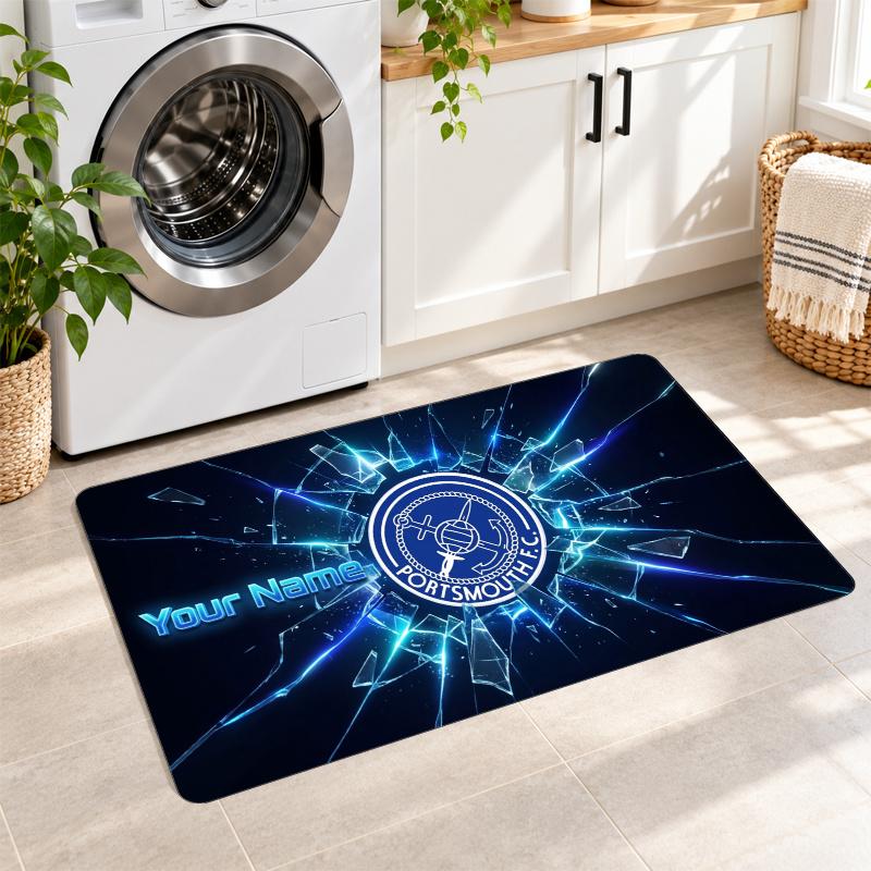 Portsmouth FC Custom Name Flannel Rug Kitchen Mat Non Slip Floor Carpet Personalized Home Decor