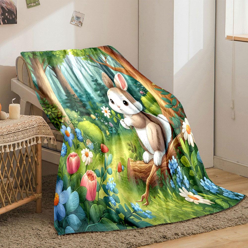 Cute Bunny In Enchanted Forest Print Blanket Soft and Cozy Perfect for the Living Room Bed Sofa or a Nap,gift