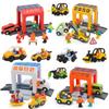 Wooden Train Track Plastic Car Wash Police Office Fire Department Scene Simulation Play Wooden Railway Track Car Toys