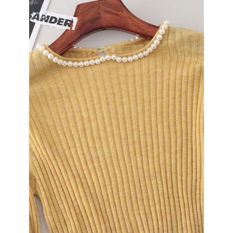 Pearl Necklace Six Wool Silky Silm Long Sleeves Thin Sun-Protection Shirt Dignified Sense of Design Silm Tops Women