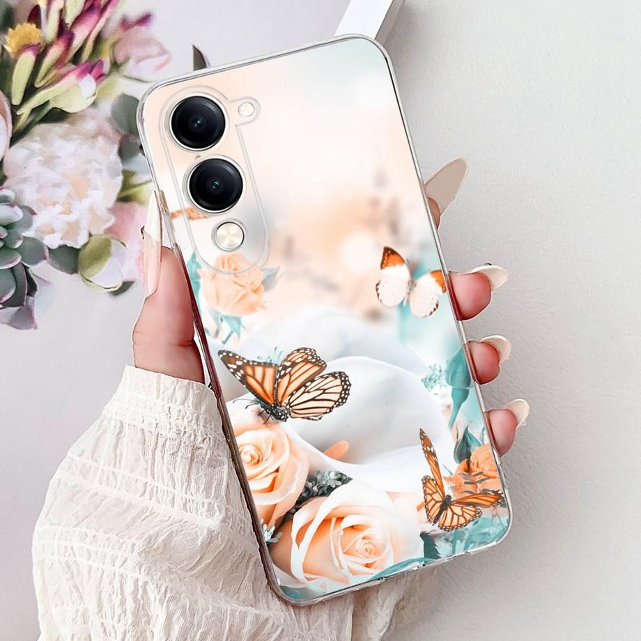For Vivo Y29s Y29 4G 5G / Vivo Y04 4G Back Cover Girly Fashion Flower Butterfly Painting Case Soft TPU Clear Slim Silicone Funda