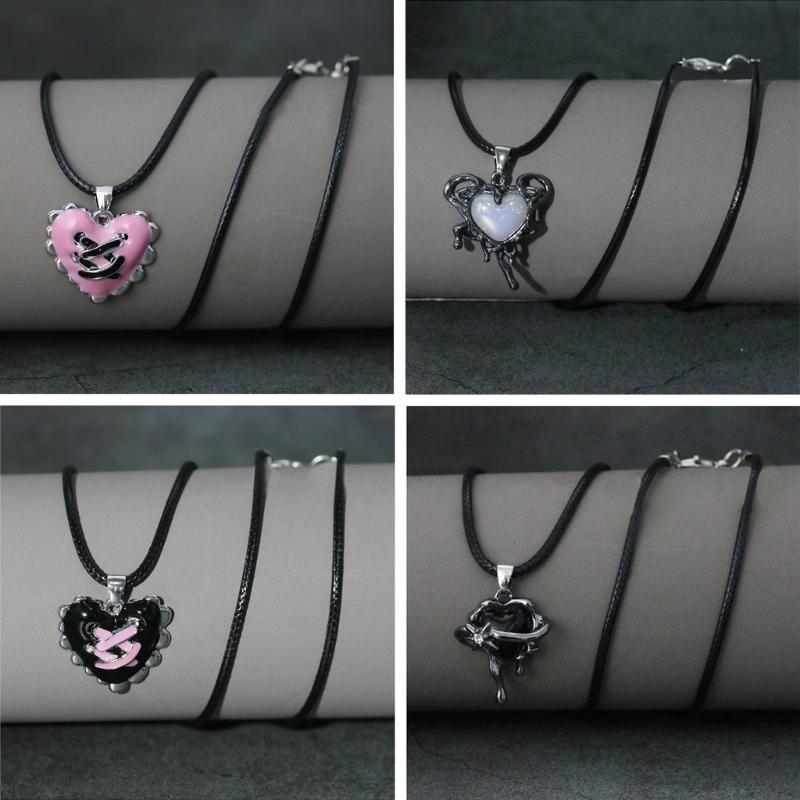 Gothic Liquid Heart Pendant Necklace Devil Eye Cross Choker Punk Devil Eye Clavicle Chain for Women Jewelry Accessories