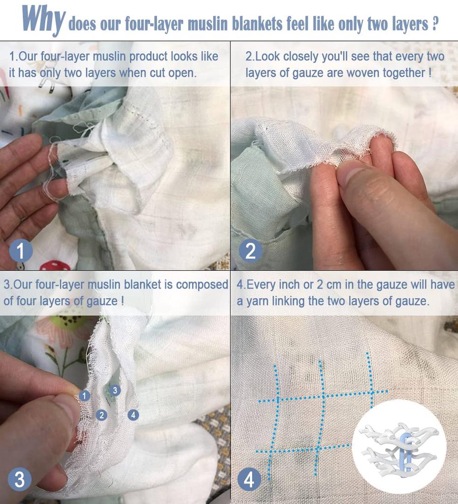 Bamboo Cotton Baby Bamboo Soft Gauze Baby Nursery Quilt for Boys and Practical Size 4-Layer Swaddle, 70% Cotton, 30% Skin-Friendly Blanket, Girls,