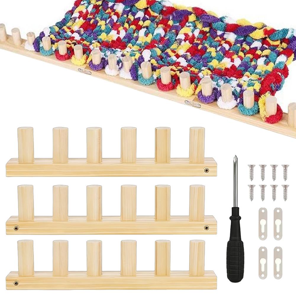 

Wooden Loom Frame Adjustable Hand Knitting Kit Beginner Yarn Craft for DIY Throw Blankets Chunky Knit Blanket Kit Gift