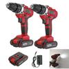 Electric Cordless Drill Screwdriver 25+1 Torque LED Work Light w/ 2 Battery 42V