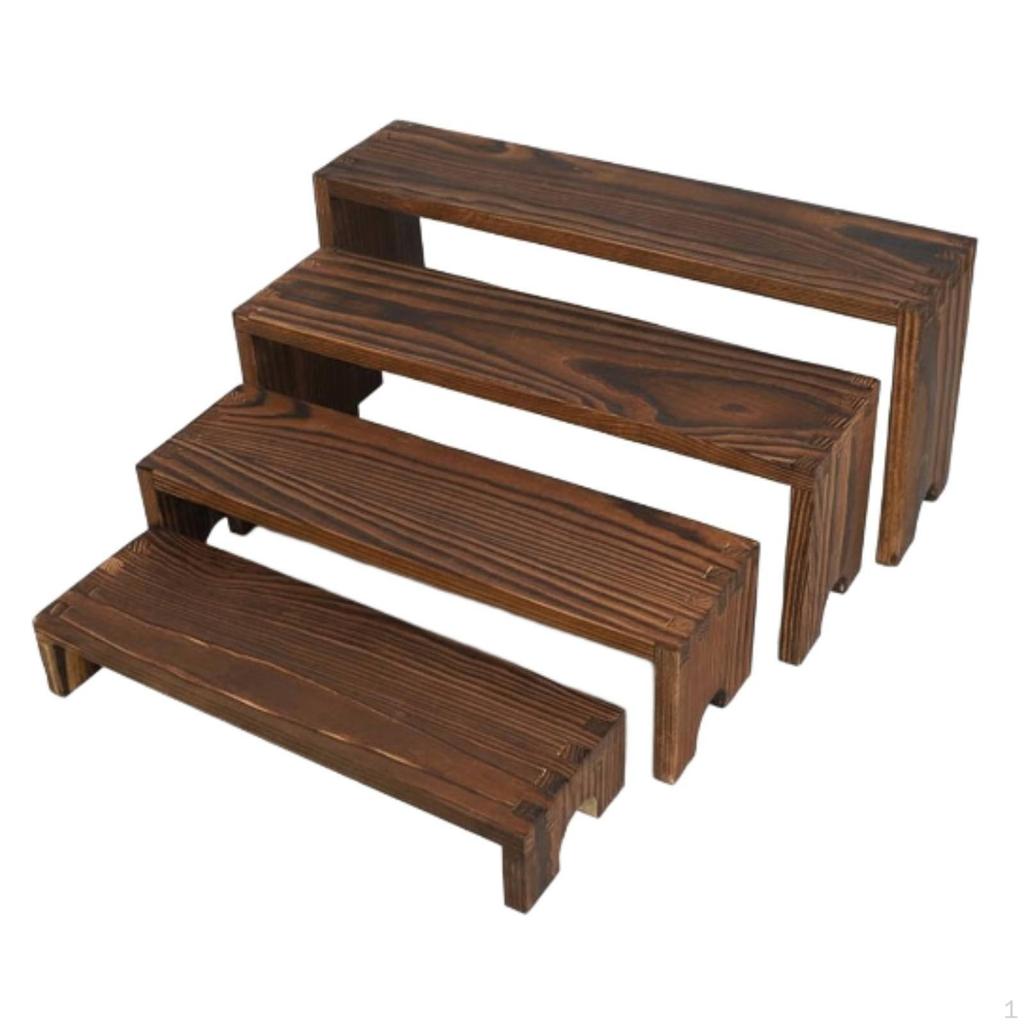 Collectible Display Steps Solid Wood Tiered Figurine Stand Space Saving Wooden Riser Set for