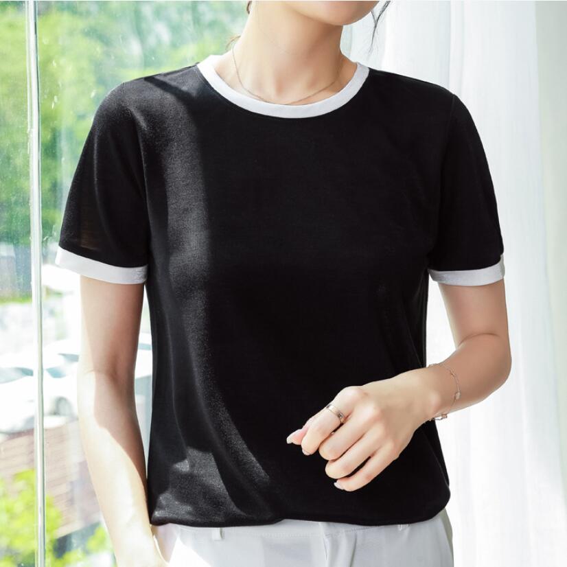 Women Summer T-Shirt Short Sleeve Patchwork Lady Tee Tops