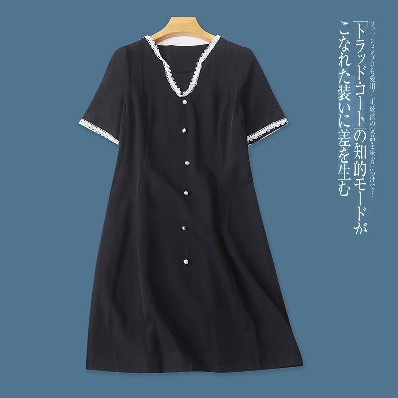 

Lace Dress Summer New Women s Clothes Fashion Silm V-neck Buttons Pullover Short Sleeve Shoelace Dress 29056 Black B- 21-25-5 XL