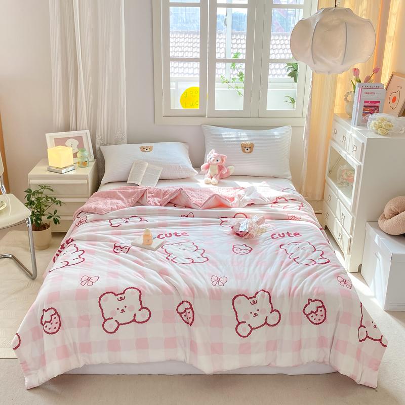 Cartoon Rainbow Bear Summer Quilt 100% Cotton Air Conditioning Thin Quilt for Kids Teens Multi-functional Nap Quilted Quilt