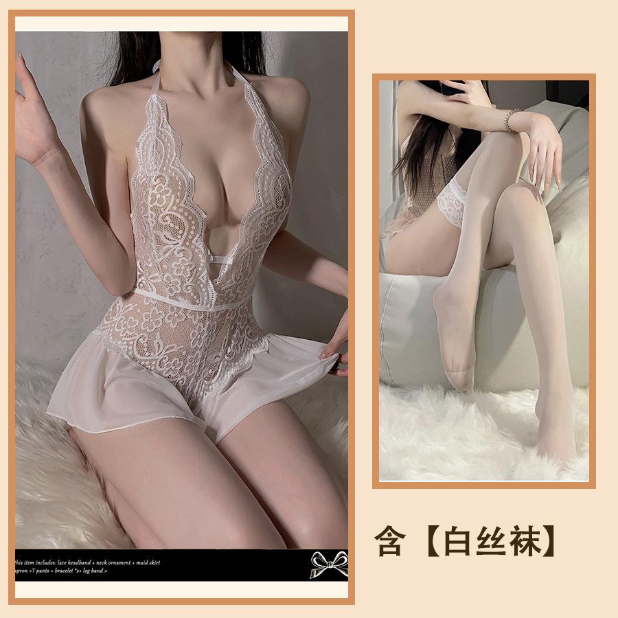 Sexy Lingerie Sexy Lace Uniform Temptation Hollow Open Onesie Women's Hot Pure Desire Pajama Set
