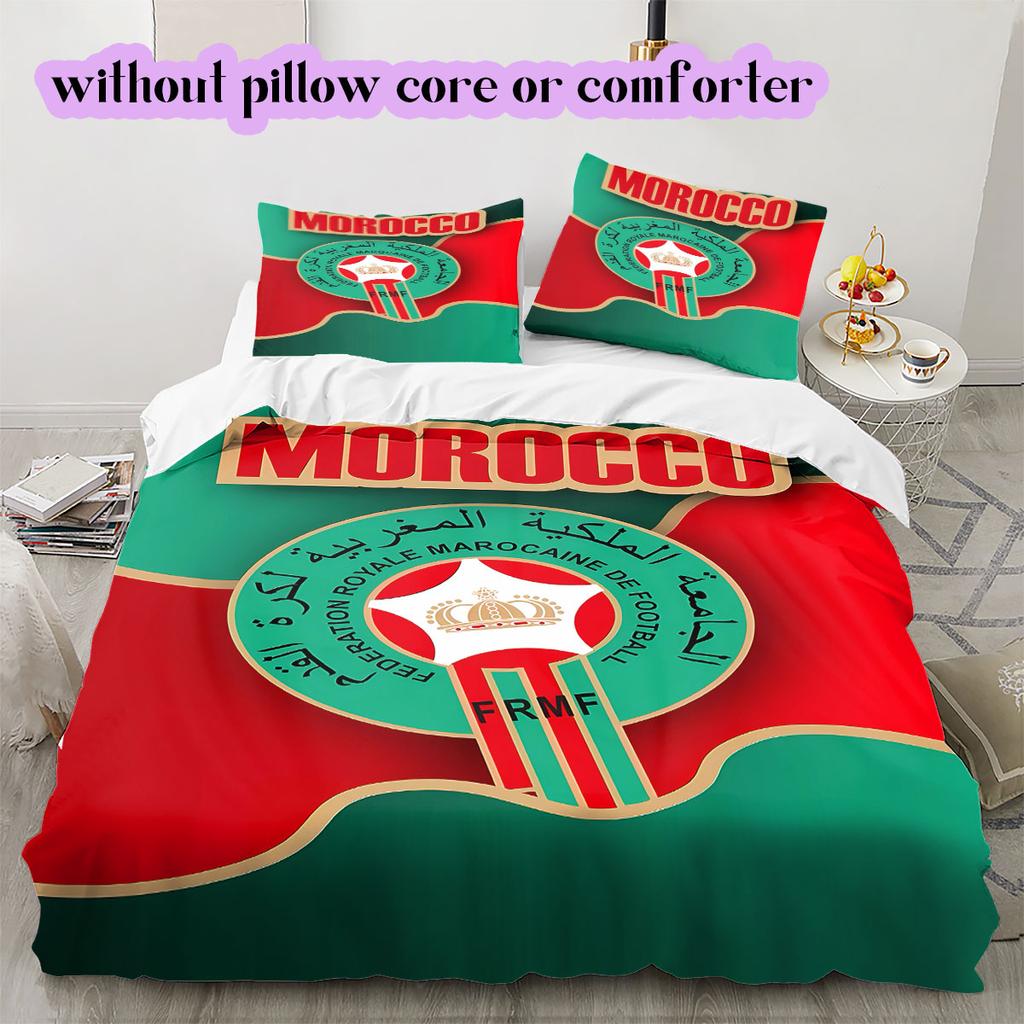 Morocco National Football Team Pattern Bedding,Quilt Set Quilt Cover Pillowcase Home Birthday Gift (1*duvet Cover+2*pillowcase,without Core)