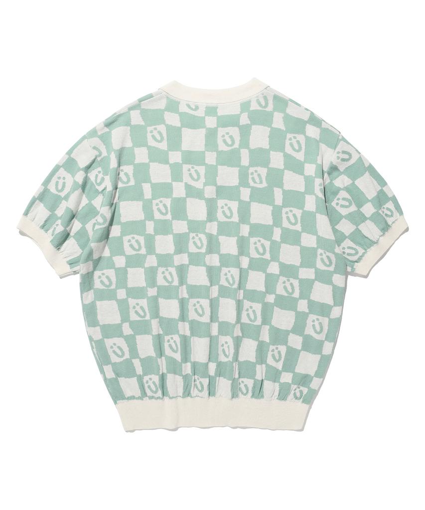 ISTKUNST Checkerboard Smiley Collar Half Knit_Mint(Ik2Dmmk641A)