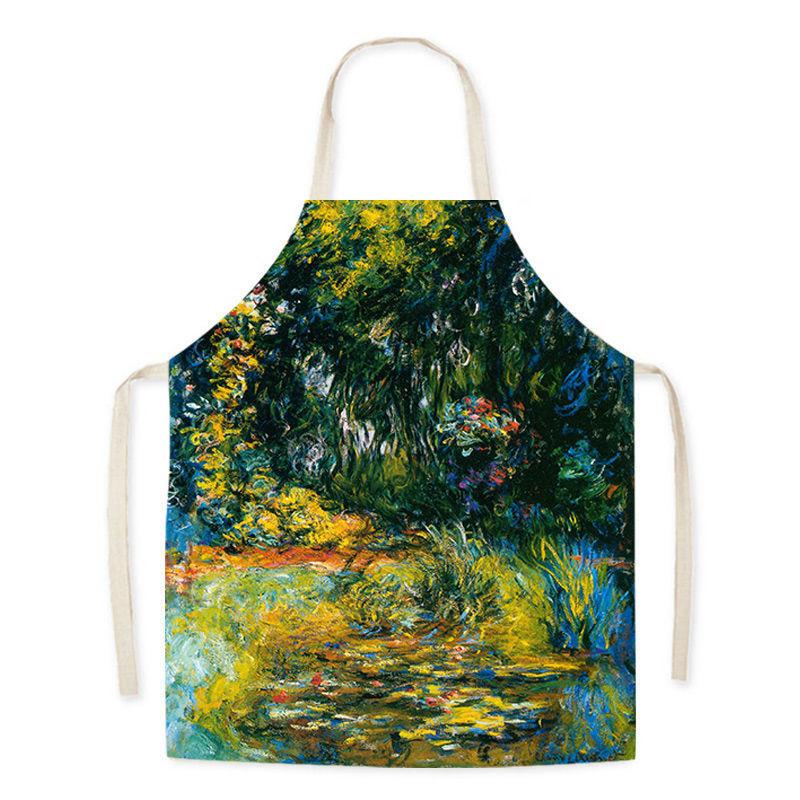 Monet Art Oil Painting Art Student Literary Apron Mori Studio Adult Sleeveless Kitchen Work Waist Bib