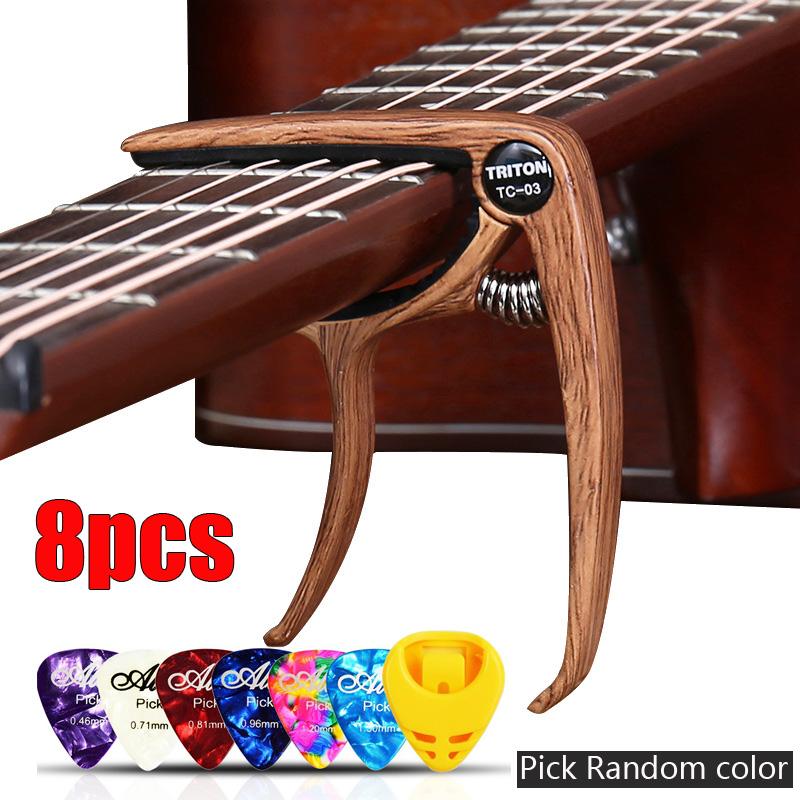 High-quality 2 in 1 Zinc Alloy Guitar Capo for Acoustic Electric Guitars 6 Thicknesses Picks for Wooden Electronic Guitar Capos