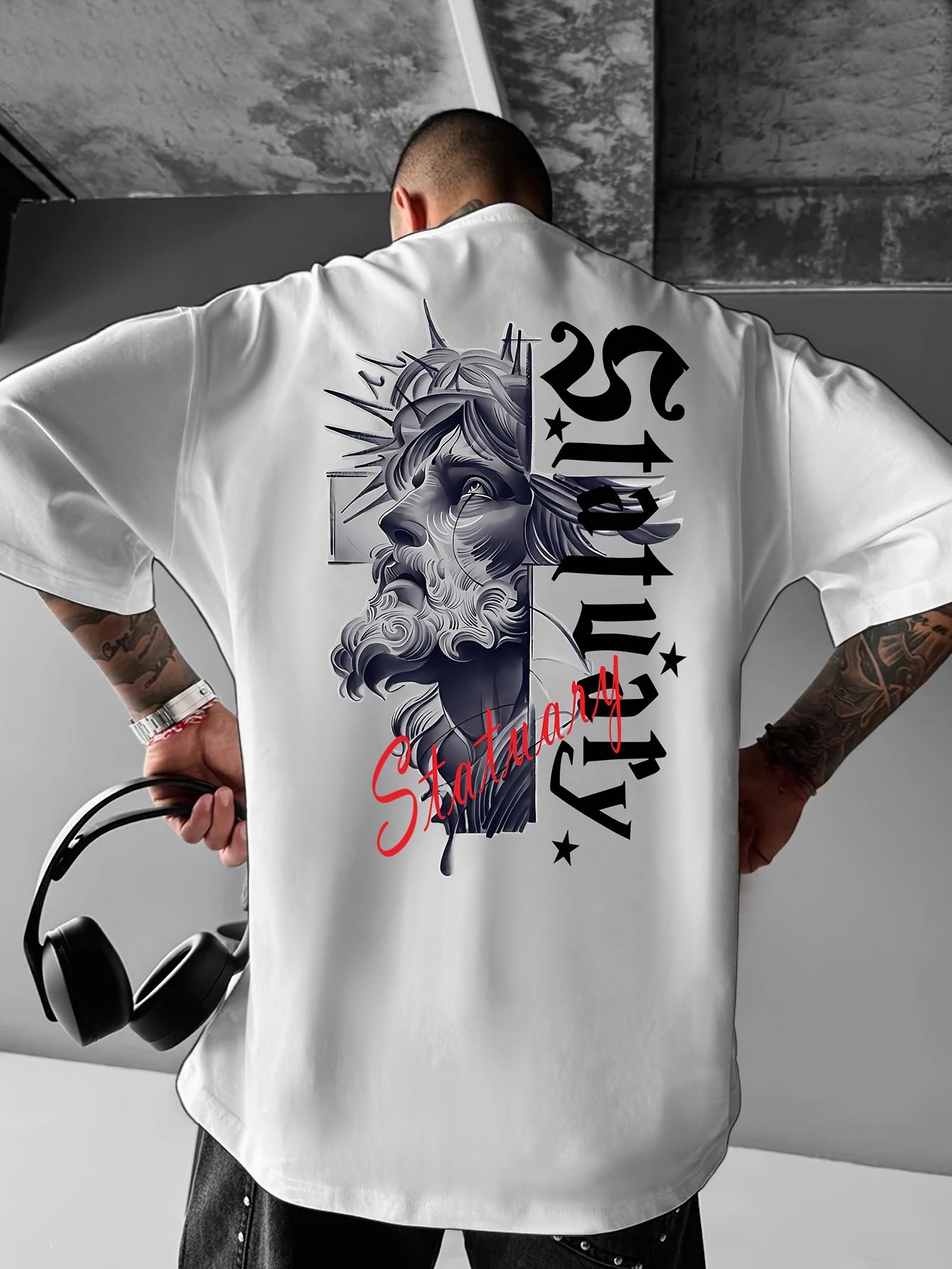 

2026 Summer Trendy Retro Statue Letter Pattern Printed TShirt Suitable for Urban Daily Wear Mens Shortsleeved Tshirt 3XL