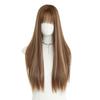 New Highlighted Brown Long Straight Wig for Women - Full Bangs One-Length Cut JK Schoolgirl Style Rejuvenating Daily Wear Full Cap Wig