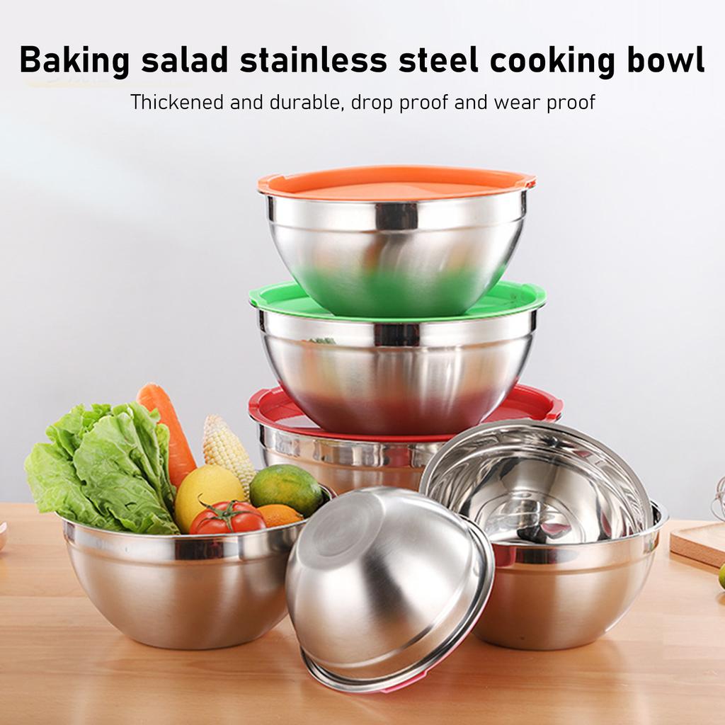 ZK20 5PCS Mixing Bowls with Lids Stainless Steel Stackable Nesting Bowl Food Container for Baking Cooking Prepping Serving