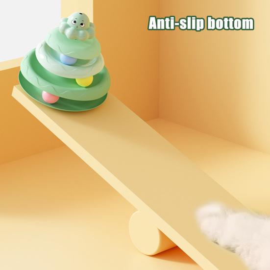 Rotating Cat Toy with 3-Tier Hollow Tracks Colorful Balls Detachable Portable Playground for Cats Interactive Cat Stick Turntable for Boredom Relief