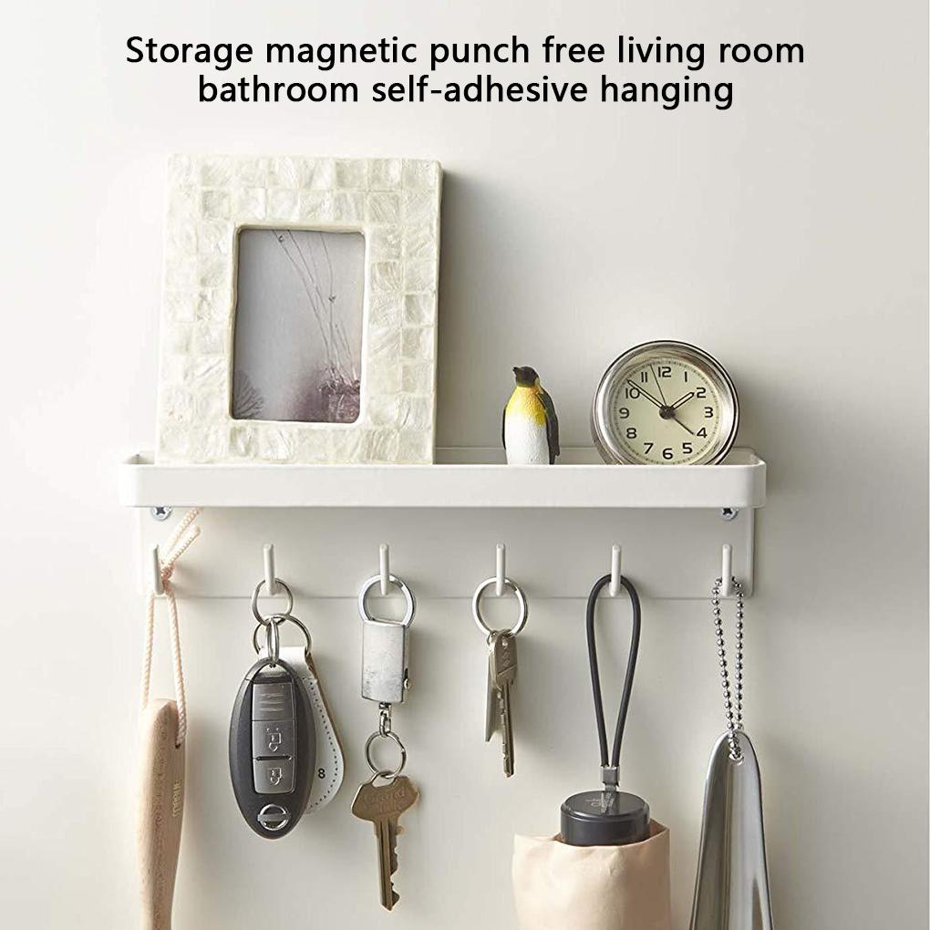 Storage Rack with Hooks Tray Self-Adhesive Key Holder Wall-Mounted Door Organizer Umbrella Clothes Home Bathroom Decoration