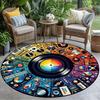 Vintage Vinyl Record Music Lover Print Round Area Rug Colorful Retro Music Instrument Themed Non-Slip Floor Carpet