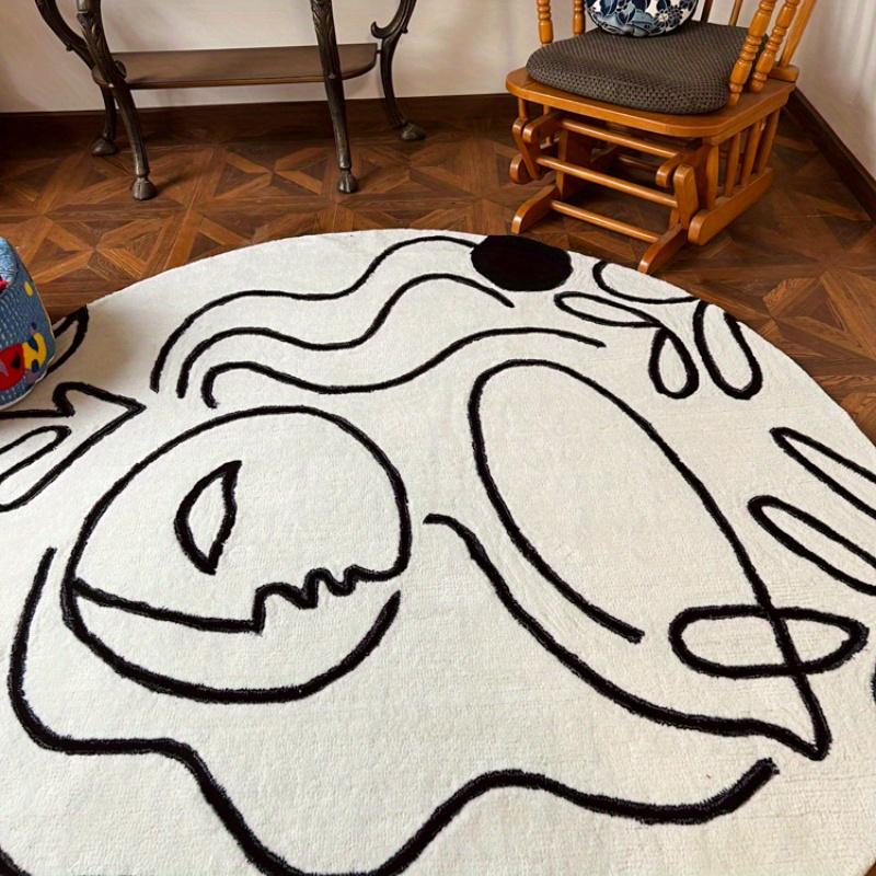Luxurious Round Flannel Rug with Abstract Art Design, Non-Slip, Machine Washable, Suitable for Living Room,Bedroom, And Entryway
