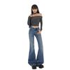 Washed cat whisker low-rise slightly pulled jeans women's early autumn new slim-fitting and thin versatile horseshoe flared pants