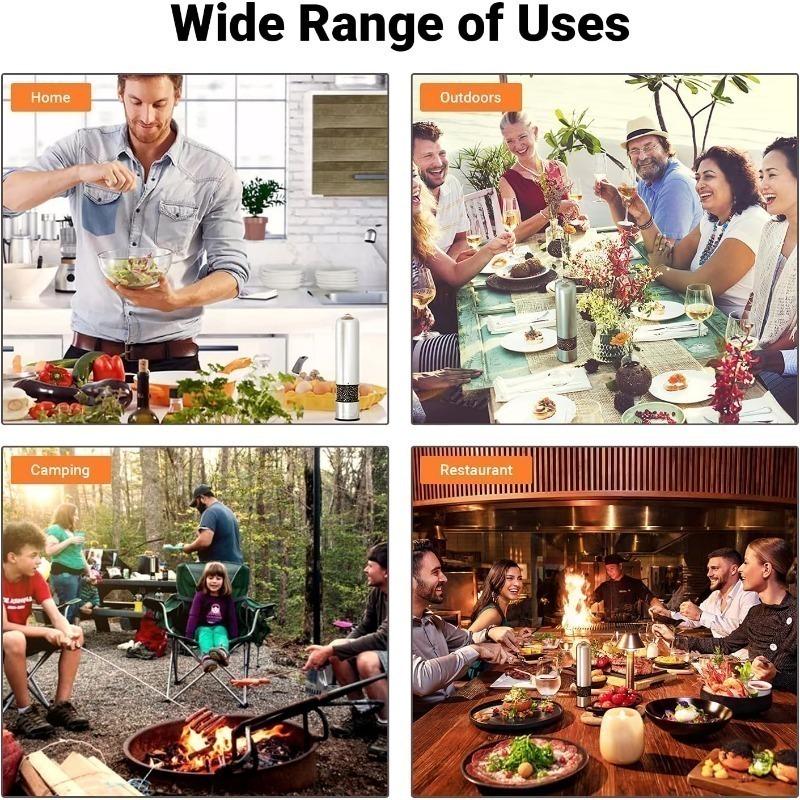 Nerezový mlýnek na pepř a sůl na baterie se světlem - Jednoruční tlačítkový šejkr na koření sůl a pepř