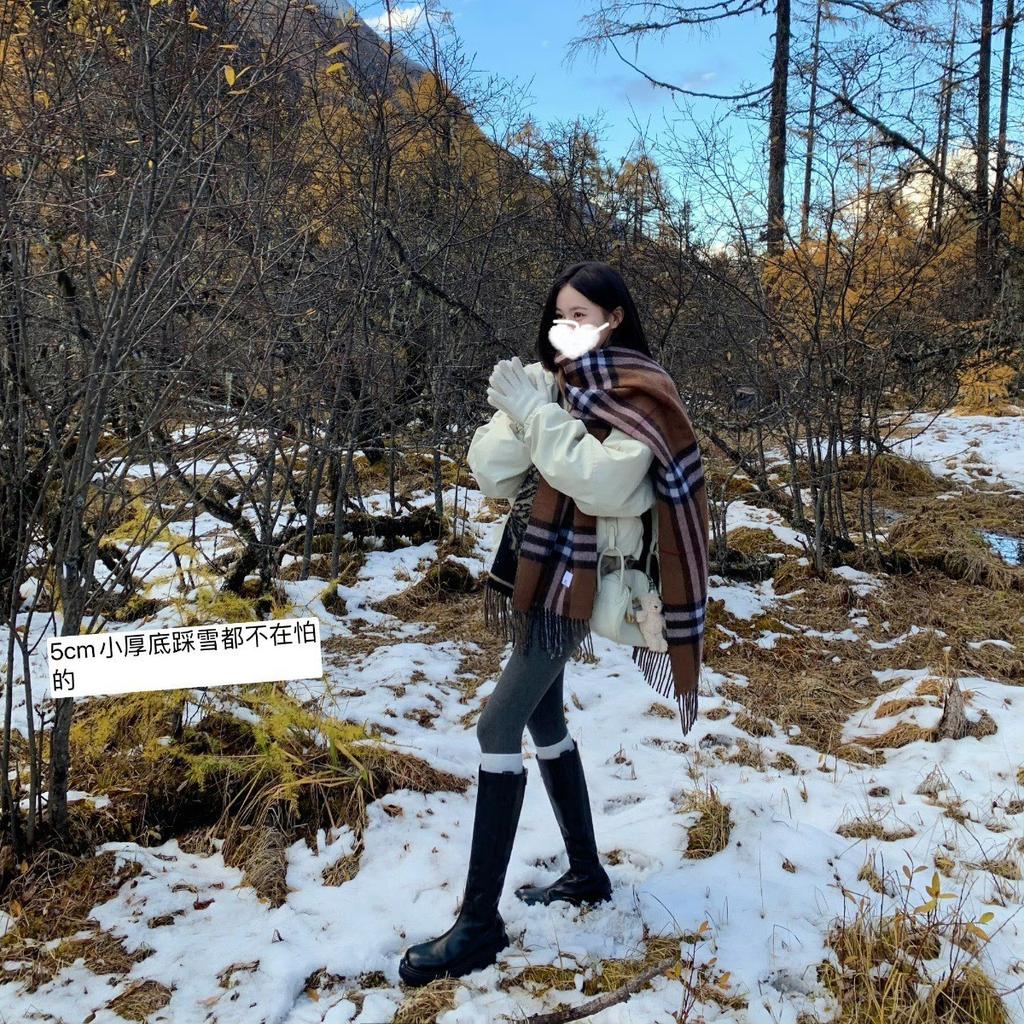 Cowhide version~ pleated leather thick-soled stacked boots women's rear zipper thick heel muffin tall knight boots long boots