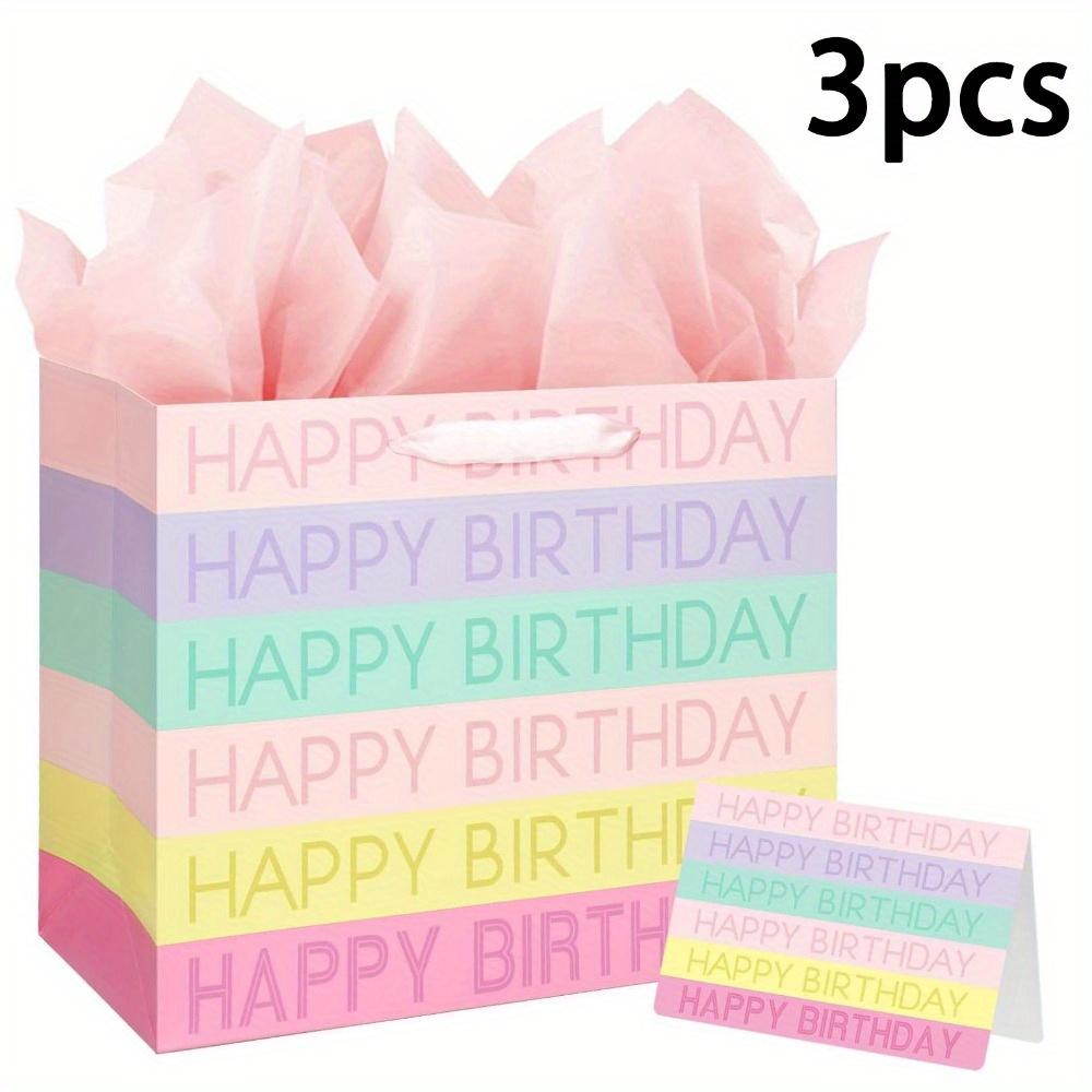 3pcs Large Gift Bag with Card and Tissue Paper, 13x10.2x4.7 Inches Birthday Gift Wrap Bags, 1pc Gift Bags with 3 Tissue Paper and 1 Card, Treat Bags