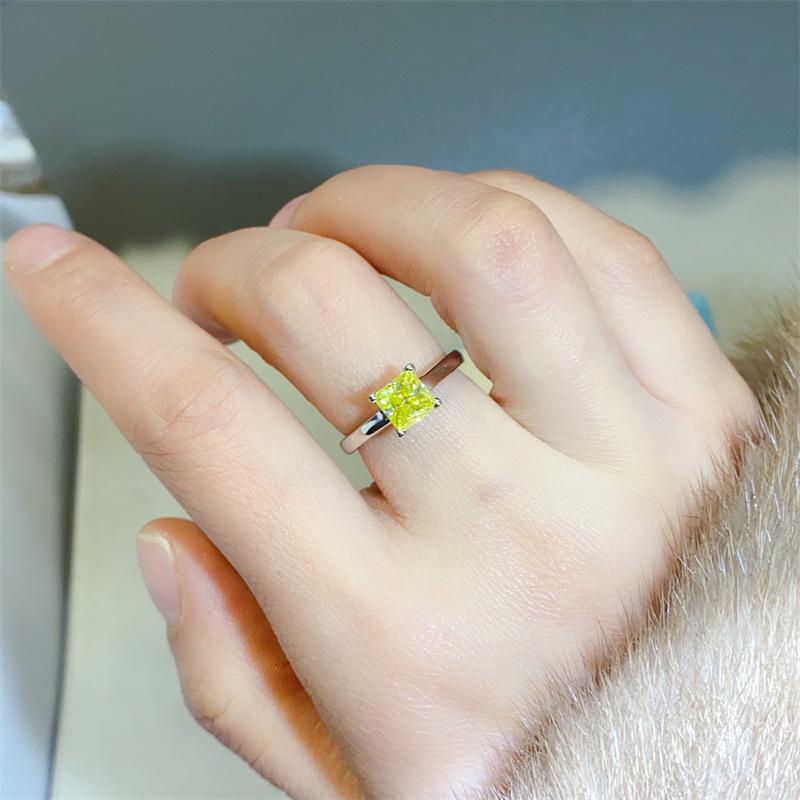 Lemon Yellow Moissanite Ring & Earring Set: Princess Cut Fashion