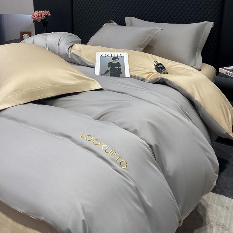 100S Long Staple Cotton Bedding Set A-Class Pure Embroidered Satin Sheet Luxury Solid Color Bedroom