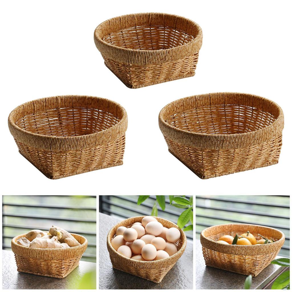 Hand Woven Basket Snack Bread Food Serving Tray Cookies Display for