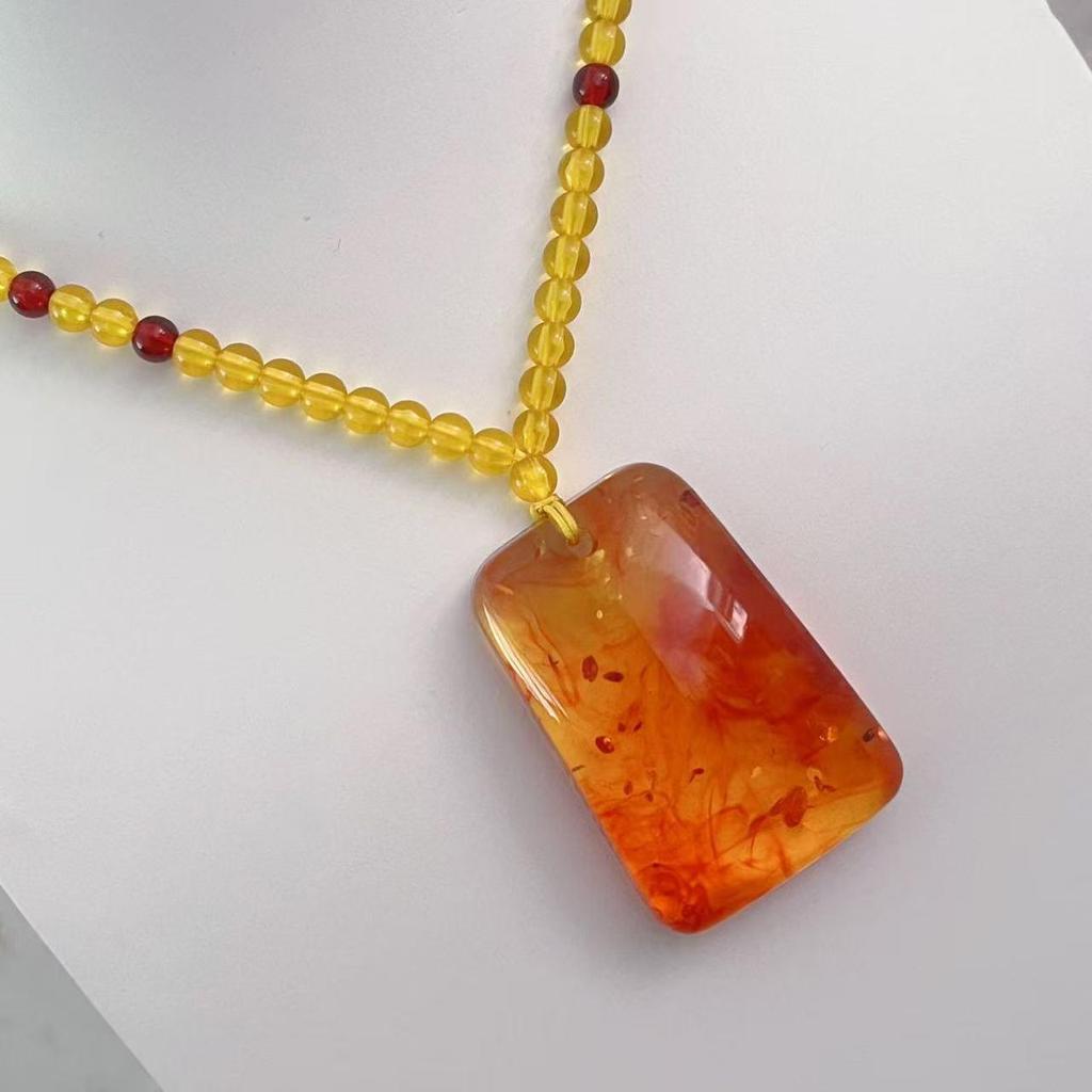 Collar Colgante Gota de Miel Ámbar – Cadena para Suéter Regalo Unisex