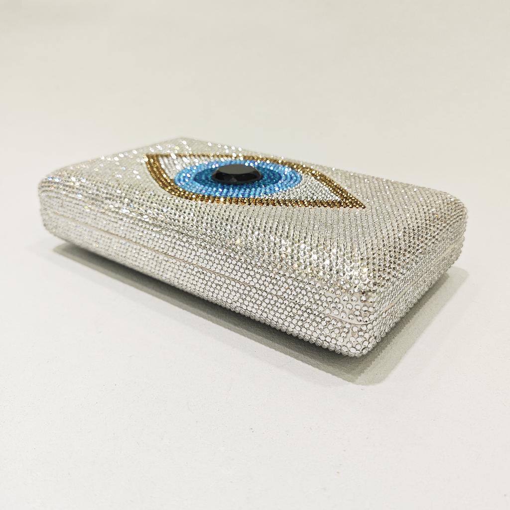 Evil Eye Crystal Evening Bag Clutch FashionWomen Silver/Black Wedding Purses And Handbags Lady Diamond Party Dinner Clutdch Bags
