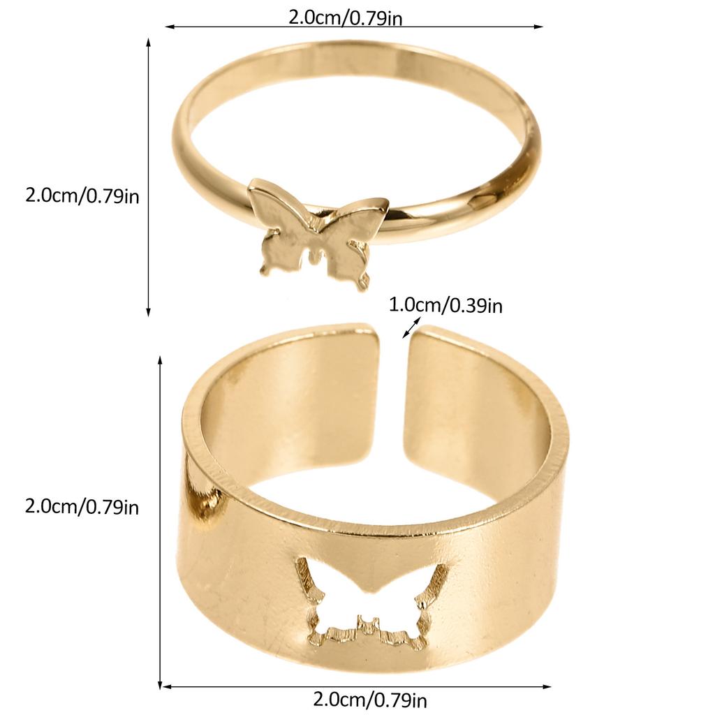 2Pcs Butterfly Couple Rings Premium Copper Romantic Lovers Rings Gifts Stylish Decorative Finger Jewelry for Men Women