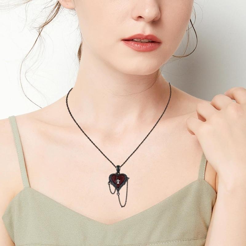 Heart Crosses Featuring Feather Wing Gothic Pendant Necklace Representing Love Freedom for Dark Culture Devotees